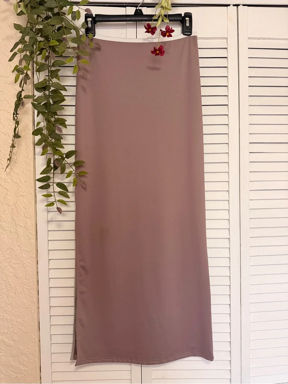 Ediked stylish stretch Midi soft Skirt tulip Taupe Elastic perfect w band tee s